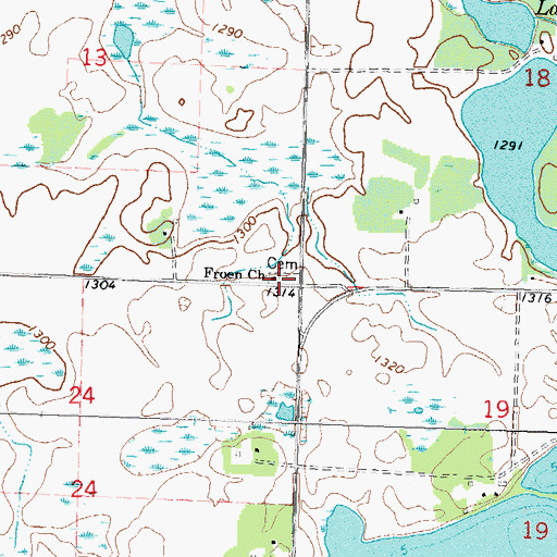 Topographic Map of Froen Lutheran Cemetery, MN
