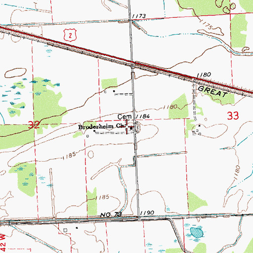 Topographic Map of Broderheim Cemetery, MN