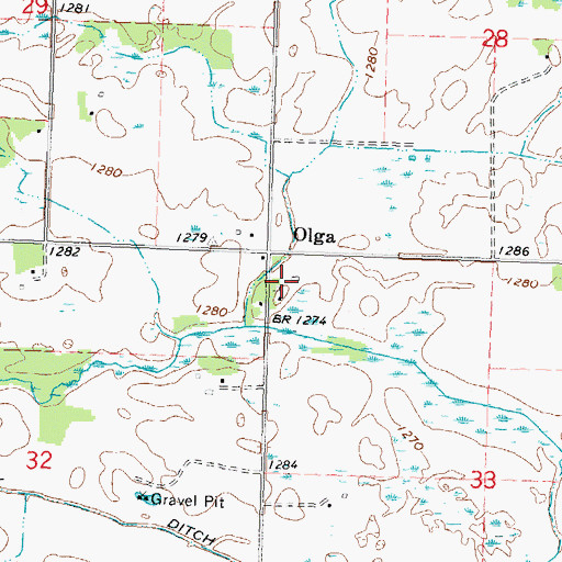 Topographic Map of Olga Post Office (historical), MN