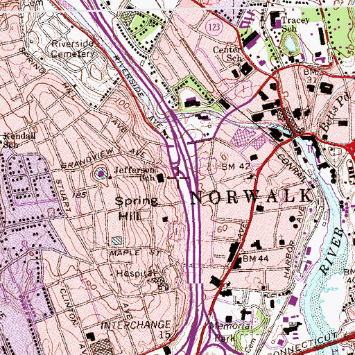 Topographic Map of Jefferson Elementary School, CT