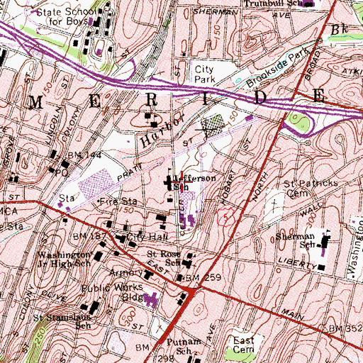 Topographic Map of Jefferson School, CT