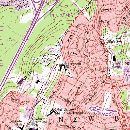 Topographic Map of Jefferson Elementary School, CT