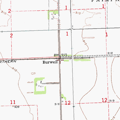 Topographic Map of Burwell Post Office (historical), MN