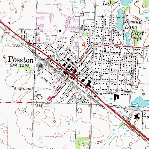 Topographic Map of Fosston Post Office, MN
