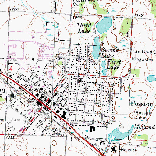 Topographic Map of Fosston Library, MN