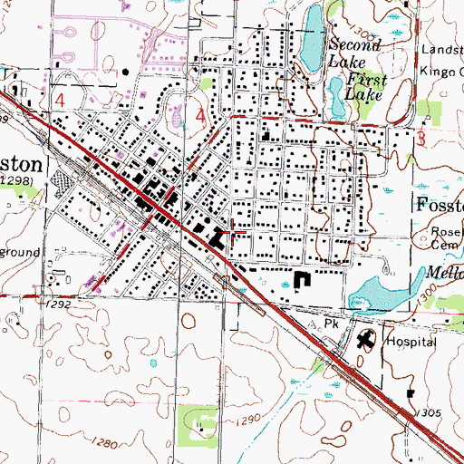 Topographic Map of Fosston United Methodist Church, MN