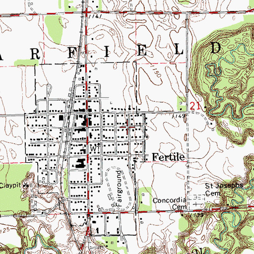 Topographic Map of Fertile Post Office, MN