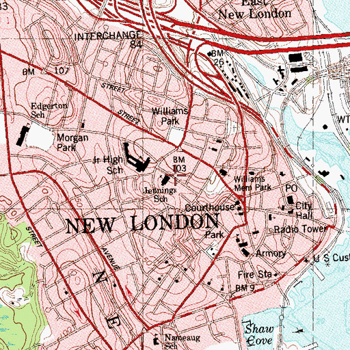 Topographic Map of C B Jennings School, CT