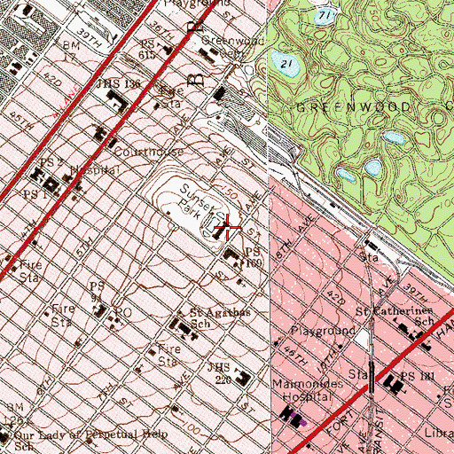 Topographic Map of Sunset Play Center, NY