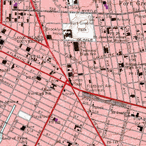 Topographic Map of Hanson Place Central United Methodist Church, NY