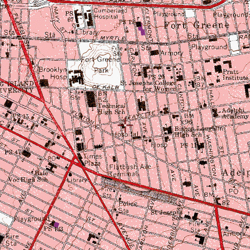 Topographic Map of Lafayette Avenue Presbyterian Church, NY