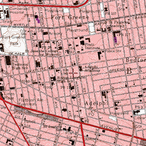 Topographic Map of Clinton Hill Branch Brooklyn Public Library, NY