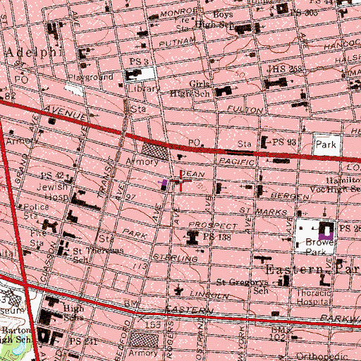 Topographic Map of Bhraggs Grant Square Senior Citizens Center, NY