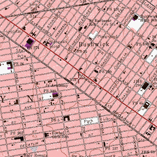 Topographic Map of Ridgewood/Bushwick Community Youth Center, NY