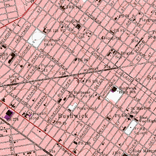 Topographic Map of New York Police Department 83rd Precinct Station, NY