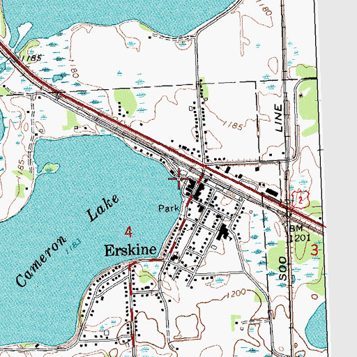 Topographic Map of Erskine Fire Department, MN