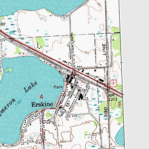 Topographic Map of Erskine, MN