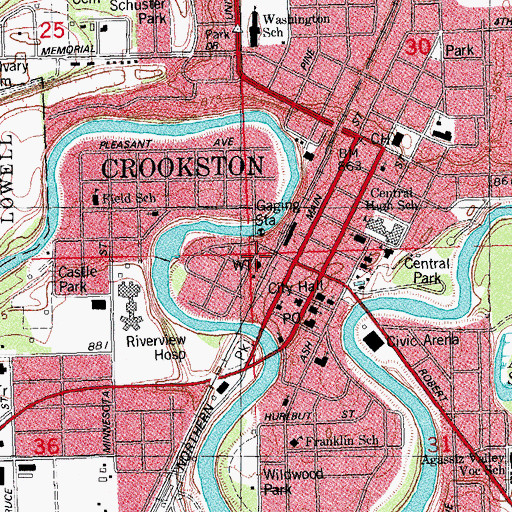 Topographic Map of Crookston Police Department, MN