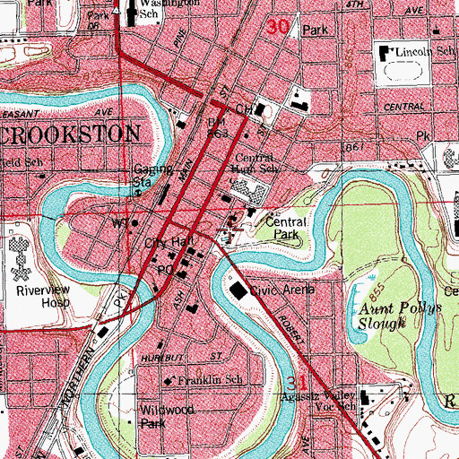 Topographic Map of Crookston Public Library, MN