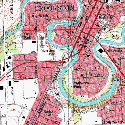 Topographic Map of Crookston City Fire Department, MN