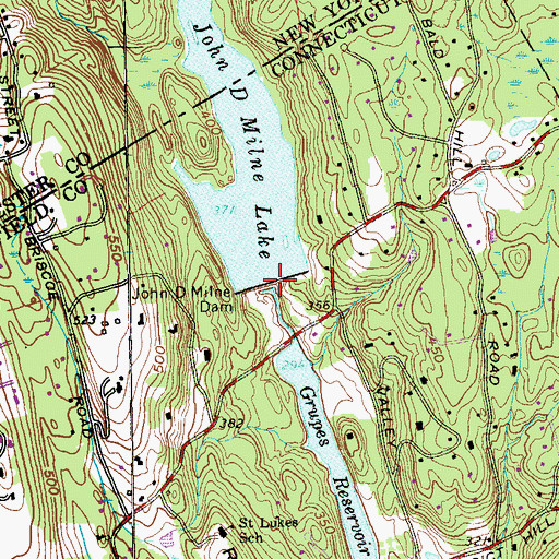 Topographic Map of John D Milne Dam, CT
