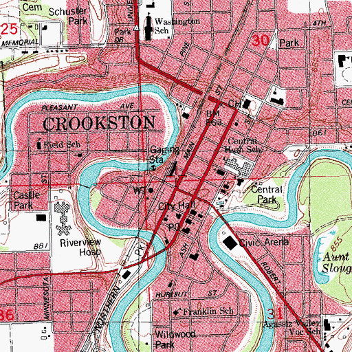 Topographic Map of Crookston, MN