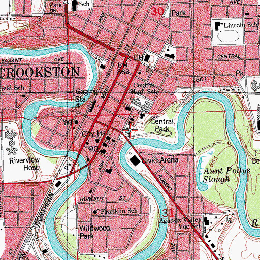 Topographic Map of Central Park Campground, MN