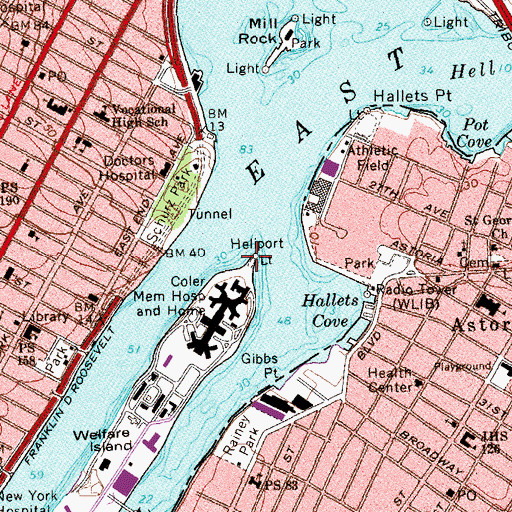 Topographic Map of Roosevelt Island Light, NY