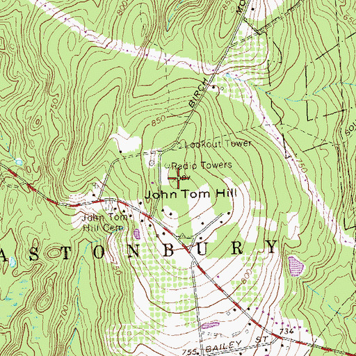 Topographic Map of John Tom Hill, CT