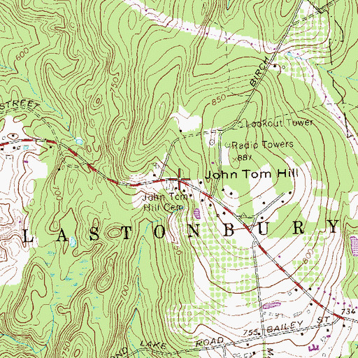 Topographic Map of John Tom Hill Cemetery, CT
