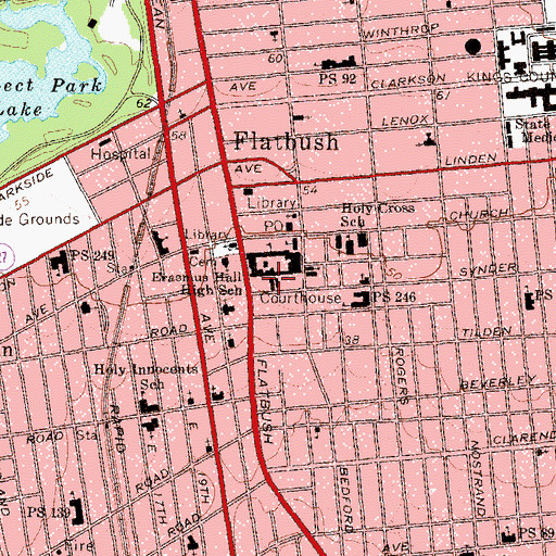 Topographic Map of Flatbush Town Hall, NY
