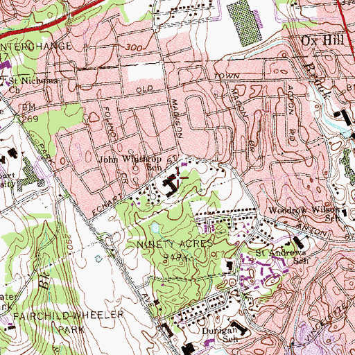 Topographic Map of John Winthrop Middle School, CT