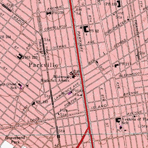 Topographic Map of Parkville Congregational Church, NY