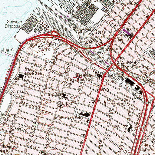 Topographic Map of Bay Ridge Masonic Temple, NY