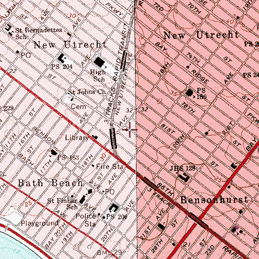 Topographic Map of New Utrecht Reformed Church, NY