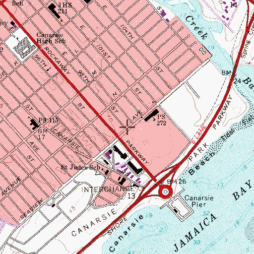 Topographic Map of Jamaica Bay Branch Brooklyn Public Library, NY