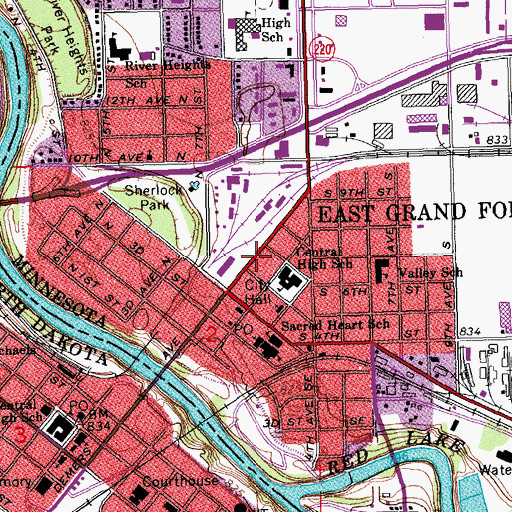Topographic Map of East Grand Forks Police Department Headquarters, MN
