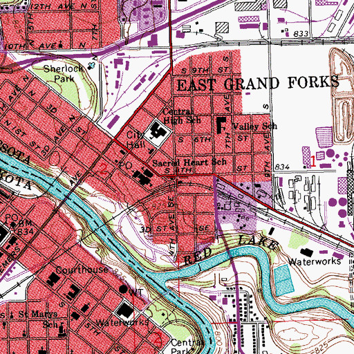 Topographic Map of East Grand Forks, MN