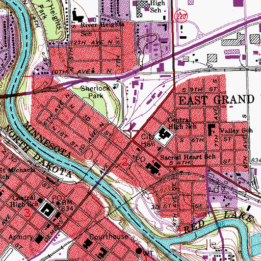 Topographic Map of East Grand Forks Public Library, MN