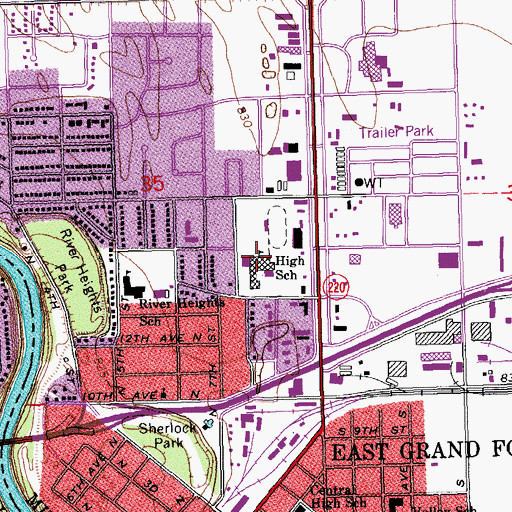 Topographic Map of East Grand Forks Senior High School, MN