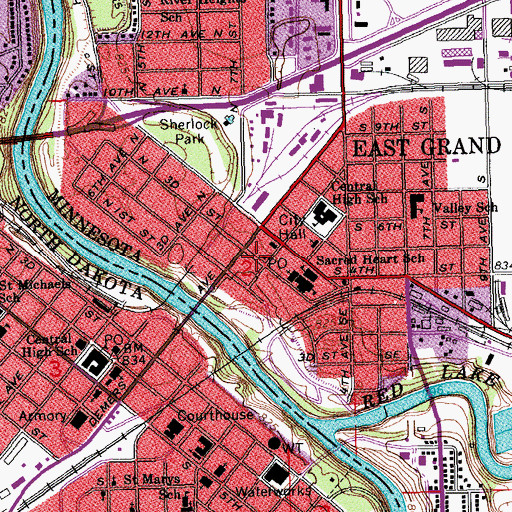 Topographic Map of East Grand Forks Post Office, MN