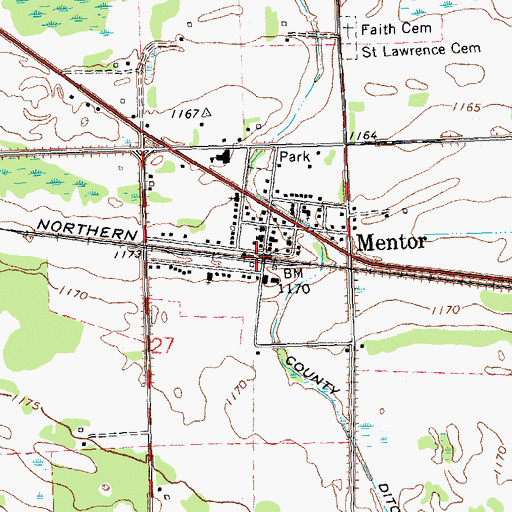 Topographic Map of Mentor, MN