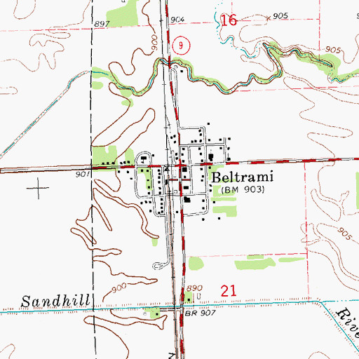 Topographic Map of Beltrami Post Office, MN