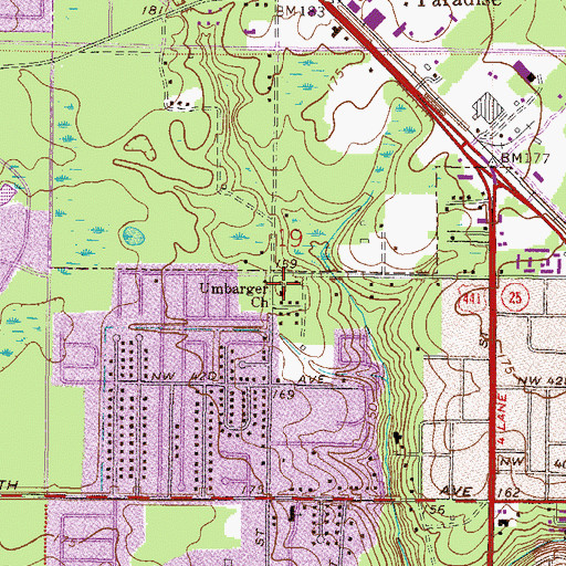 Topographic Map of Baha'i Center of Gainesville, FL
