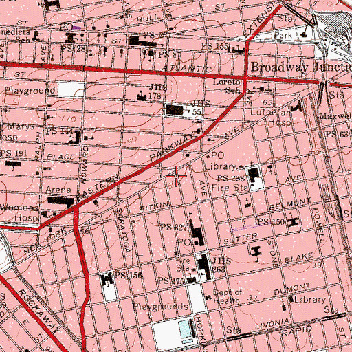 Topographic Map of New York Police Department 73rd Precinct Station, NY