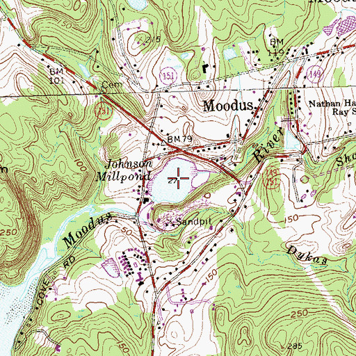 Topographic Map of Johnson Millpond, CT