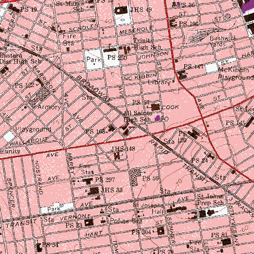 Topographic Map of All Saints Elementary School, NY