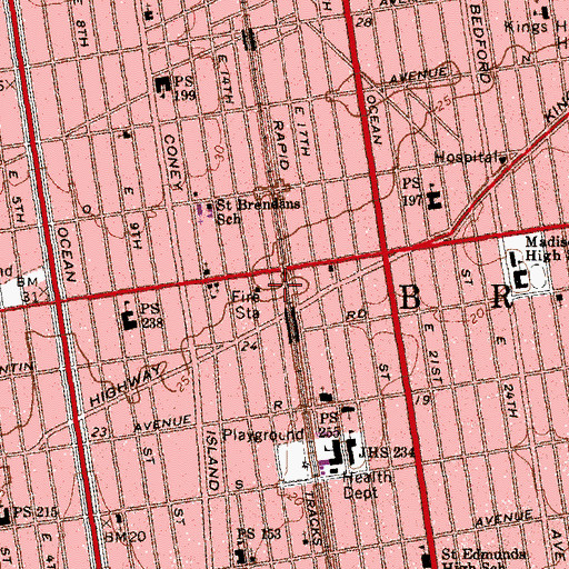 Topographic Map of Bnos Israel of East Flatbush, NY