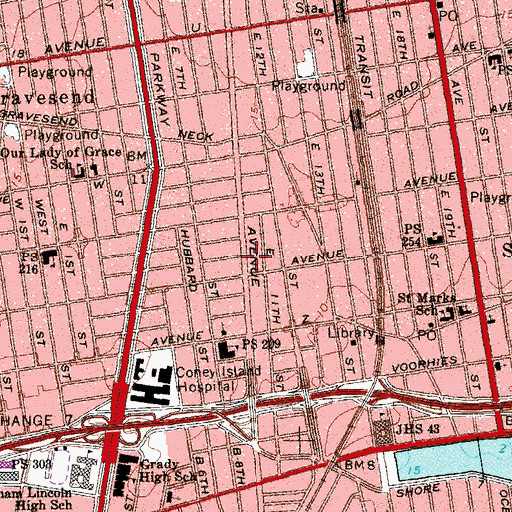 Topographic Map of Brooklyn Amity School, NY