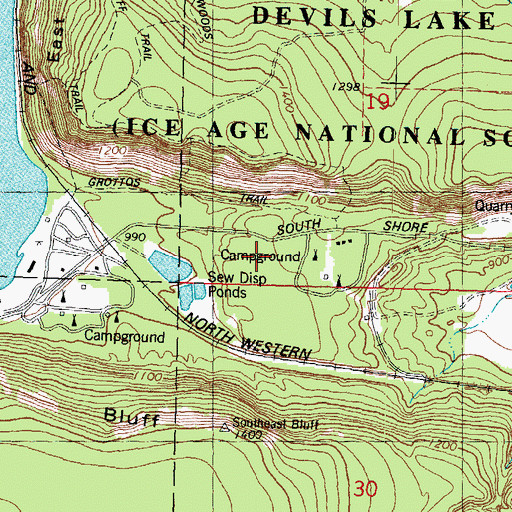 Topographic Map of Devil's Lake Oak Forest State Natural Area, WI